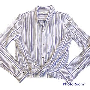Madewell tie front knotted, cotton, button down, stripe shirt, blue + white